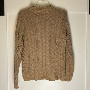 Wainscott Women mock neck cotton Sweater‎ cable knit Size Medium Fisherman Brown